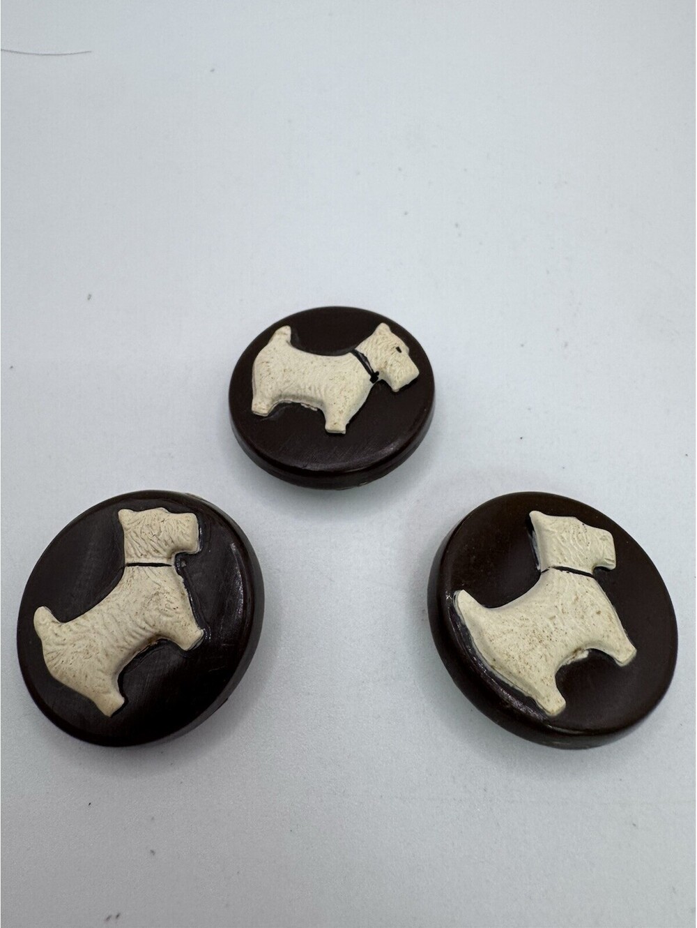 Vintage SCOTTIE DOG Metal And Celluloid Buttons Set Of 3